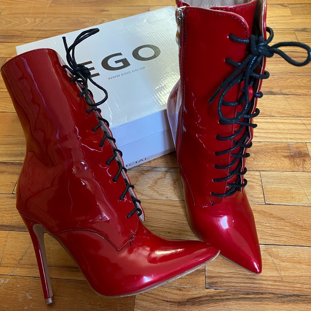 Ego official red patent booties